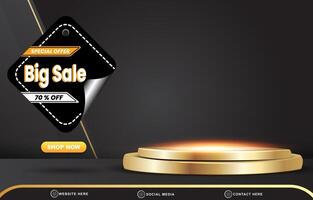 3d special offer big sale template banner with blank space 3d podium for product sale with abstract gradient black background design vector