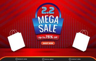 02.02 mega sale discount tempate banner with blank space for product sale with abstract gradient red background design vector