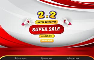 02.02 limited super sale discount template banner with blank space for product sale with abstract gradient red and white background design vector