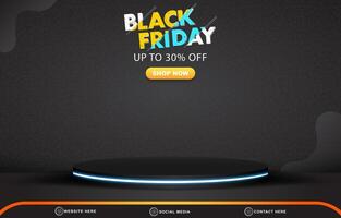 black friday discount sale template banner with blank space 3d podium for product sale with abstract gradient black background design vector