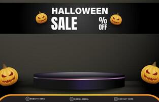 halloween sale discount template banner with blank space 3d podium for product sale with abstract gradient black background design vector