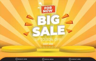 big sale discount template banner with blank space 3d podium for product sale with abstract gradient orange and yellow background design vector