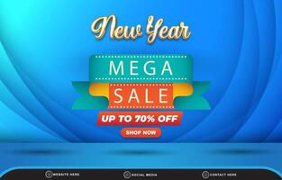 new year mega sale discount social media template banner with blank space for product sale with abstract gradient blue background design vector
