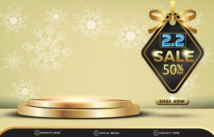 3d 02.02 discount sale template banner with blank space 3d podium for product sale with abstract gradient yellow and golden background design vector