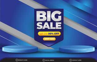 big sale discount template banner with blank space 3d podium for product sale with abstract gradient blue background design vector