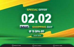 special offer 02.02 sale template banner with blank space for product sale with abstract gradient green and yellow background design vector