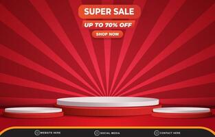 super sale discount social media template banner with blank space 3d podium for product sale with abstract gradient red background design vector