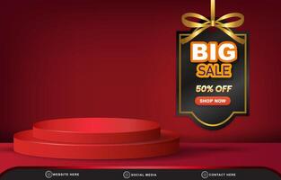 modern 3d big sale discount sale template banner with blank space 3d podium for product sale with abstract gradient red background design vector