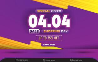 special offer 04.04 sale template banner with blank space for product sale with abstract gradient purple and yellow background design vector