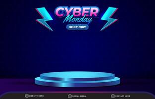 elegant cyber monday sale discount template banner with blank space 3d podium for product sale with abstract gradient blue background design vector