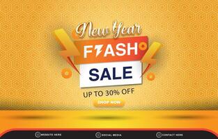 new year flash sale discount social media template banner with blank space for product sale with abstract gradient orange background design vector