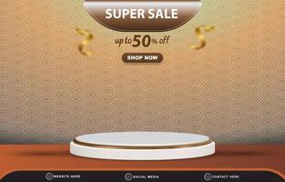 super sale discount social media template banner with blank space 3d podium for product sale with abstract gradient brown background design vector