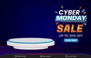 modern cyber monday sale discount template banner with blank space 3d podium for product sale with abstract gradient blue background design vector