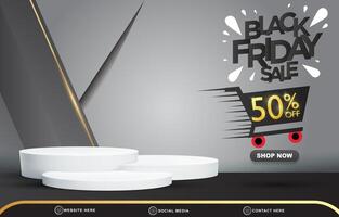 black friday discount sale template banner with blank space 3d podium for product sale with abstract gradient grey background design vector