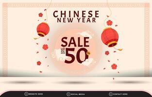 modern chinese new year sale discount template banner with blank space for product sale with abstract gradient pink and white background design vector