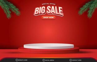 special offer big sale discount template banner with blank space 3d podium for product sale with abstract gradient red background design vector
