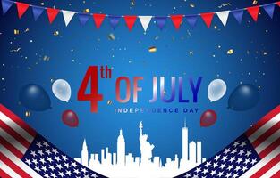 4th of july american independence day background banner with flag and abstract gradient blue design vector