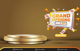 grand opening sale discount template banner with blank space 3d podium for product sale with abstract gradient brown background design vector