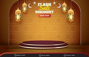 ramadan sale social media template banner post with blank space 3d podium for product sale with abstract gradient brown background vector