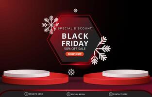 modern 3d special discount black friday sale template banner with blank space 3d podium for product sale with abstract gradient black and red background design vector
