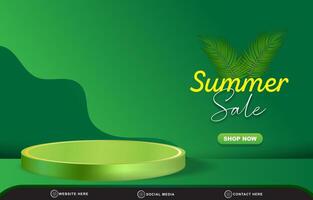 summer sale discount template banner for social media post with blank space 3d podium for product sale with abstract gradient green background design vector