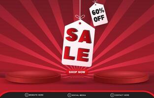 modern sale social media template banner with blank space 3d podium for product sale with abstract gradient red background design vector