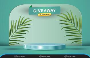 giveaway social media template banner with blank space 3d podium for product sale with abstract gradient blue and green background design vector