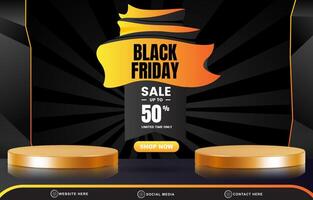 black friday discount template banner with blank space 3d podium for product sale with abstract gradient black and yellow background design vector