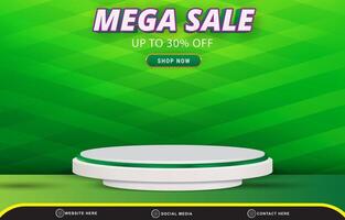mega sale discount tempate banner with blank space 3d podium for product sale with abstract gradient green background design vector