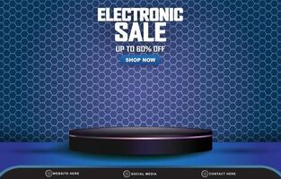 electronic sale social media template banner post with blank space 3d podium for product sale with abstract gradient blue background vector