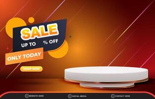 sale discount template banner with blank space 3d podium for product sale with abstract gradient red and orange background design vector