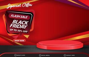 special offer flash sale black friday discount template banner with blank space 3d podium for product sale with abstract gradient red background vector
