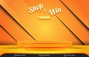 shop discount sale template banner with blank space 3d podium for product sale with abstract gradient orange and yellow background design vector