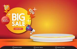 big sale discount template banner with blank space 3d podium for product sale with abstract gradient red and orange background design vector