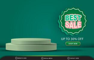 elegant best sale discount template banner with blank space 3d podium for product sale with abstract gradient green and blue background design vector