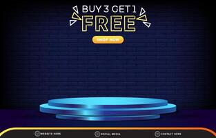 discount sale template banner with blank space 3d podium for product sale with abstract gradient dark blue background design vector
