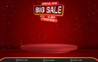 special offer big sale discount template banner with blank space 3d podium for product sale with abstract gradient red background design vector