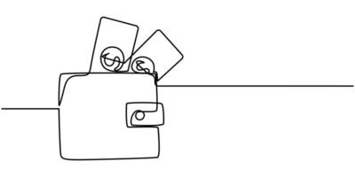 One continuous line drawing Wallet with banknotes vector