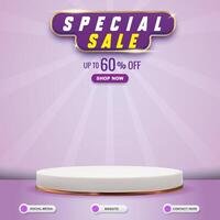 special sale social media template banner post with blank space 3d podium for product sale with abstract gradient purple and white background design vector