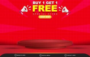 modern discount sale template banner with blank space 3d podium for product sale with abstract gradient red background design vector