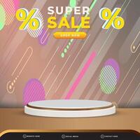 super sale banner social media template post with blank space 3d podium for product with abstract colorful gradient background design vector