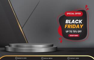 3d special offer black friday template banner with blank space 3d podium for product sale with abstract gradient black and grey background design vector