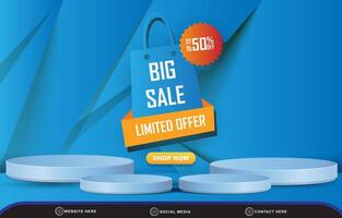 big sale liimited offer template banner with blank space 3d podium for product sale with abstract gradient blue background design vector