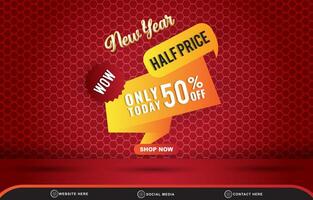 new year sale discount social media template banner post with blank space for product sale with abstract gradient red background vector
