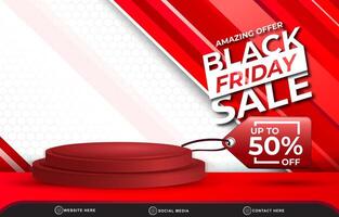 modern 3d black friday discount sale template banner with blank space 3d podium for product sale with abstract gradient red and white background design vector