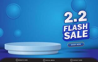 02.02 flash sale template banner with blank space 3d podium for product sale with abstract gradient blue background design vector