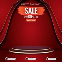 limited sale discount social media template banner post with blank space 3d podium for product sale with abstract gradient red background design vector
