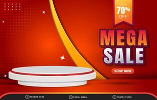 mega sale discount template banner with blank space 3d podium for product sale with abstract gradient red and orange background design vector