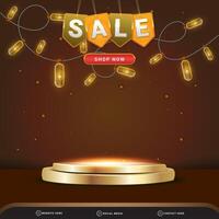 sale banner for social media template post with blank space 3d podium for product with abstract dark brown gradient background vector