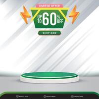 limited offer sale banner social media template post with blank space 3d podium for product with abstract white gradient background design vector